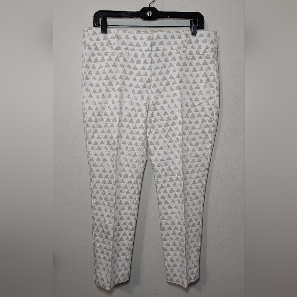 Loft Marisa Riviera Cropped Skinny Pants White Tan Cotton Stretch Women's Size 8